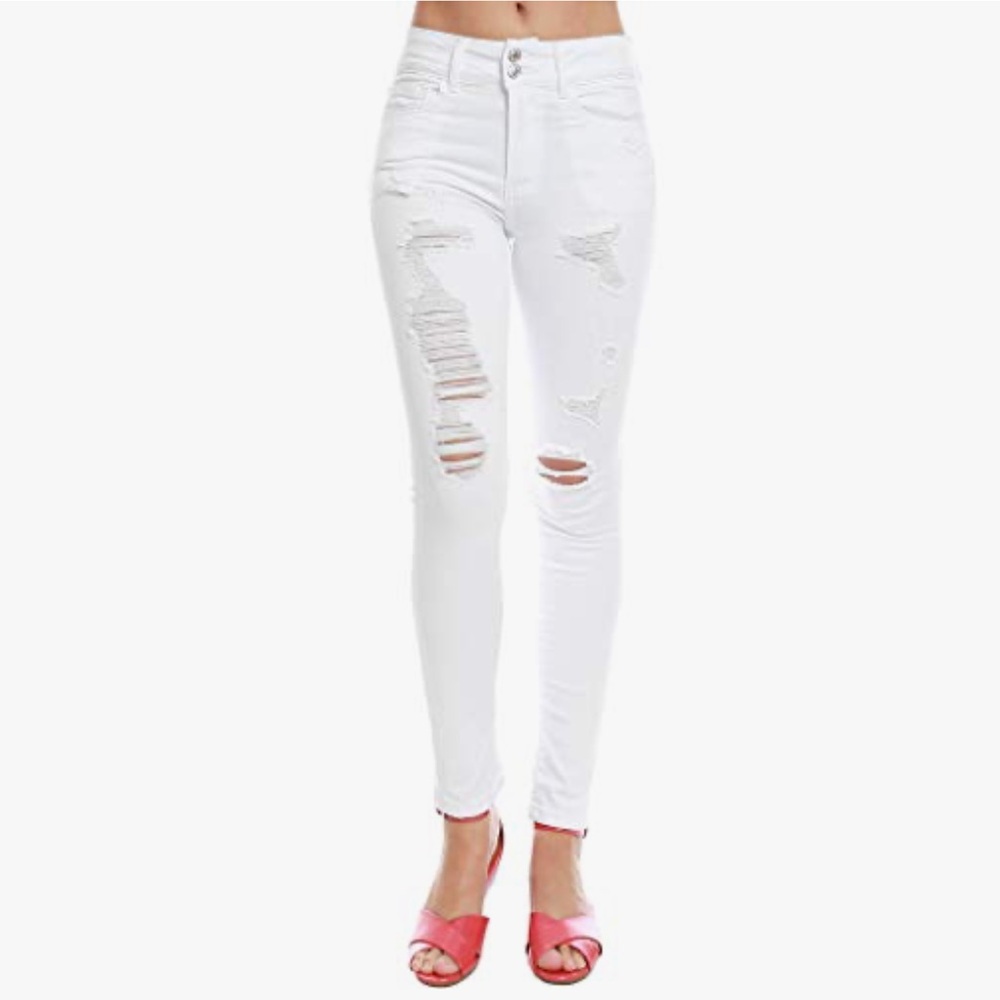 NWT. VERVET White Denim Jeans Distressed Ankle Length Size 26